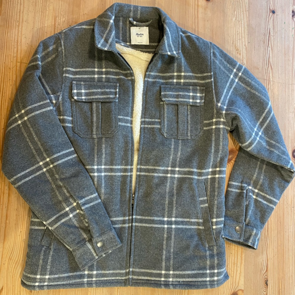 Katin Crosby mens sherpa lined zip front flannel, size Small